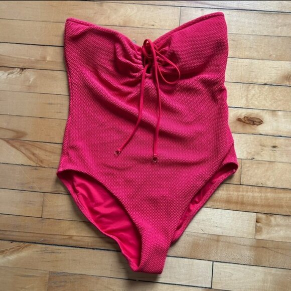 Seafolly Sz 12 Sea Dive Red Halter Textured One Piece Swimsuit - Picture 2 of 8